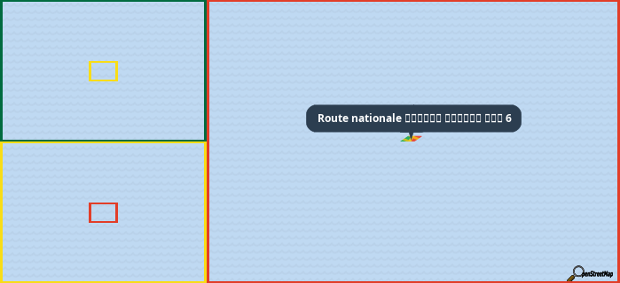 Map showing the address of Route nationale الطريق الوطني رقم 6 in three different zoom levels.