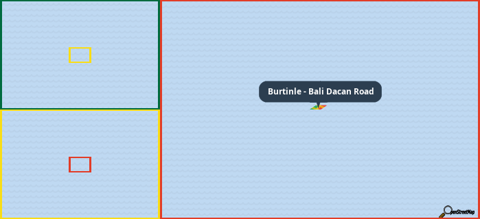 Map showing the address of Burtinle - Bali Dacan Road in three different zoom levels.