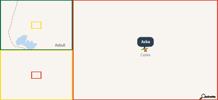 Map showing the address of Aska in three different zoom levels.