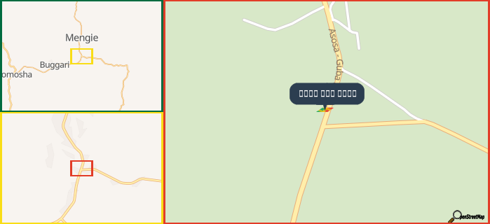 Map showing the address of مقهي شاي بْنه in three different zoom levels.