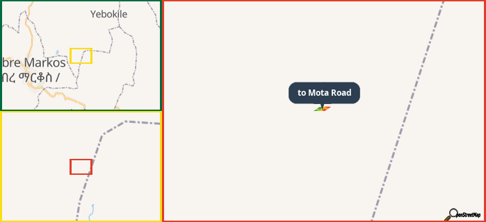 Map showing the address of to Mota Road in three different zoom levels.