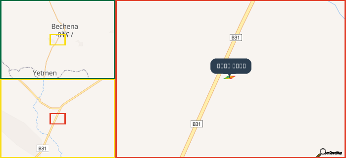 Map showing the address of طريق موتا in three different zoom levels.