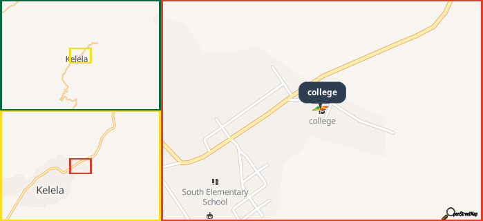 Map showing the address of college in three different zoom levels.