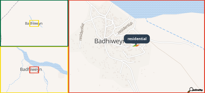 Map showing the address of residential in three different zoom levels.