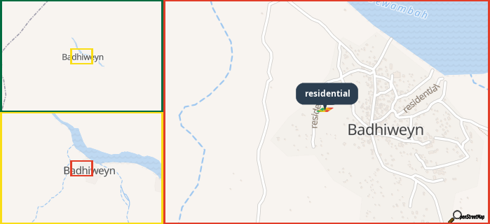Map showing the address of residential in three different zoom levels.