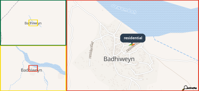 Map showing the address of residential in three different zoom levels.
