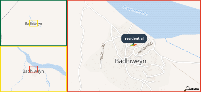 Map showing the address of residential in three different zoom levels.