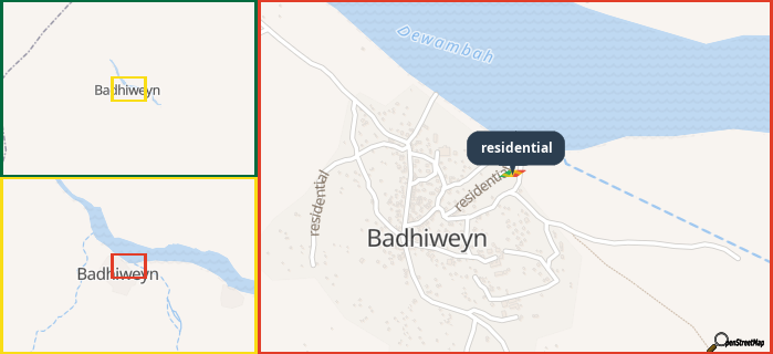 Map showing the address of residential in three different zoom levels.