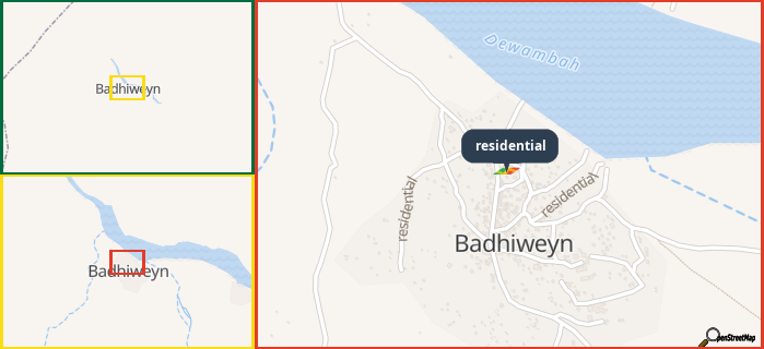 Map showing the address of residential in three different zoom levels.
