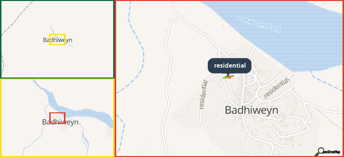 Map showing the address of residential in three different zoom levels.