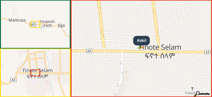Map showing the address of Kobil in three different zoom levels.