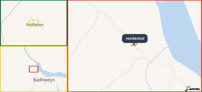 Map showing the address of residential in three different zoom levels.