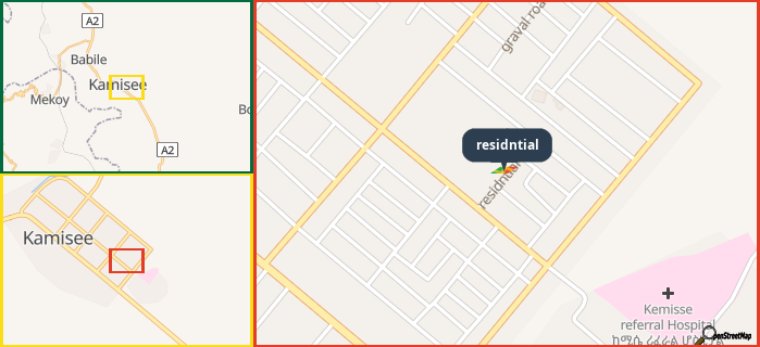 Map showing the address of residntial in three different zoom levels.