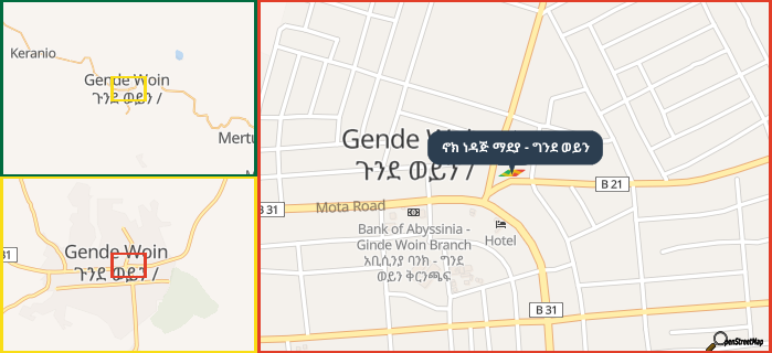 Map showing the address of ኖክ ነዳጅ ማደያ - ግንደ ወይን in three different zoom levels.