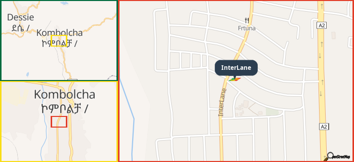 Map showing the address of InterLane in three different zoom levels.