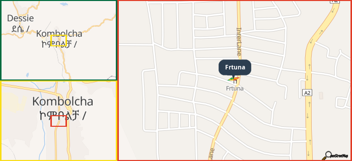 Map showing the address of Frtuna in three different zoom levels.