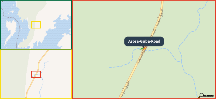 Map showing the address of Asosa-Guba-Road in three different zoom levels.