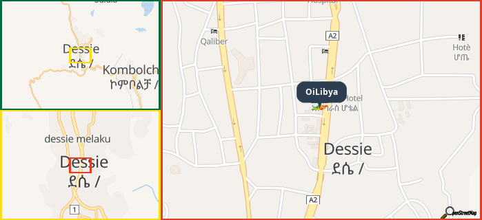 Map showing the address of OiLibya in three different zoom levels.