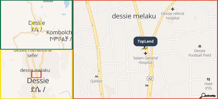 Map showing the address of TopLand in three different zoom levels.