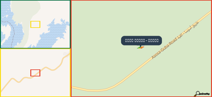 Map showing the address of طريق أسوسا - القبة in three different zoom levels.