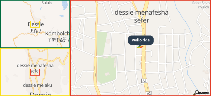 Map showing the address of wollo ride in three different zoom levels.