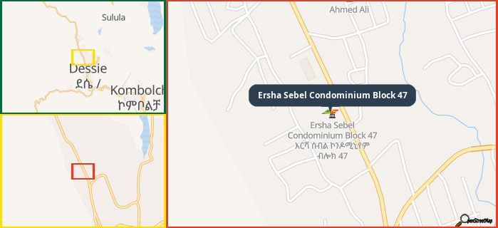 Map showing the address of Ersha Sebel Condominium Block 47 in three different zoom levels.