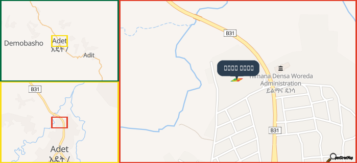 Map showing the address of طريق موتا in three different zoom levels.