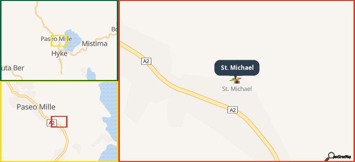 Map showing the address of St. Michael in three different zoom levels.