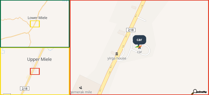 Map showing the address of car in three different zoom levels.