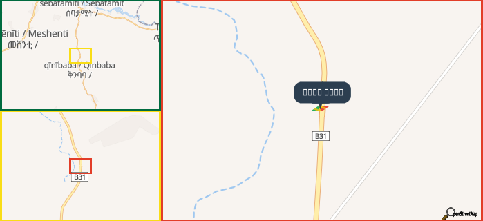 Map showing the address of طريق موتا in three different zoom levels.