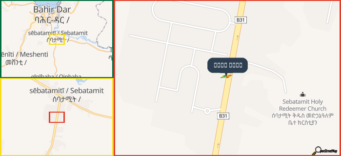 Map showing the address of طريق موتا in three different zoom levels.