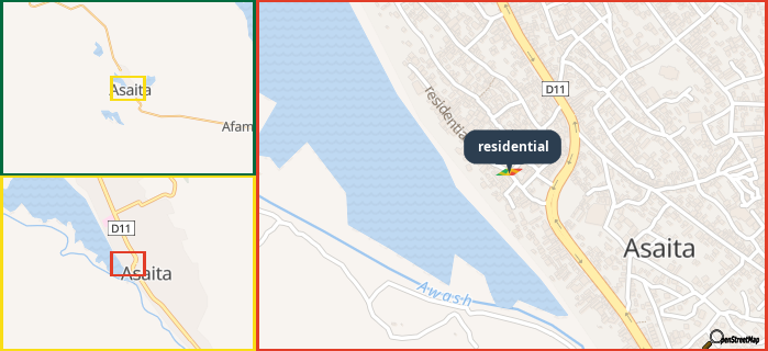 Map showing the address of residential in three different zoom levels.