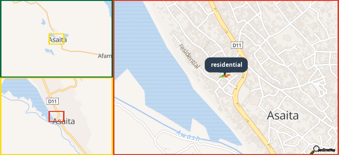 Map showing the address of residential in three different zoom levels.