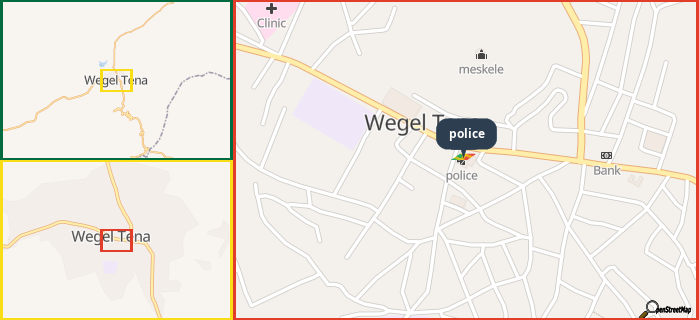 Map showing the address of police in three different zoom levels.