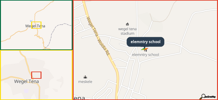 Map showing the address of elemntry school in three different zoom levels.