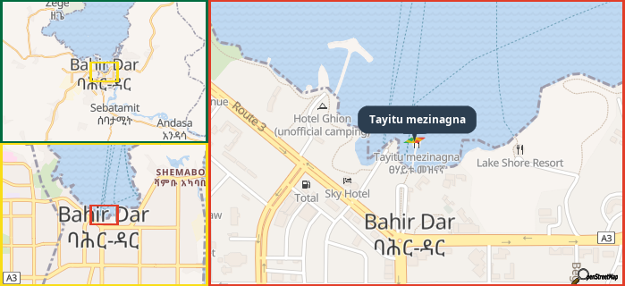 Map showing the address of Tayitu mezinagna in three different zoom levels.