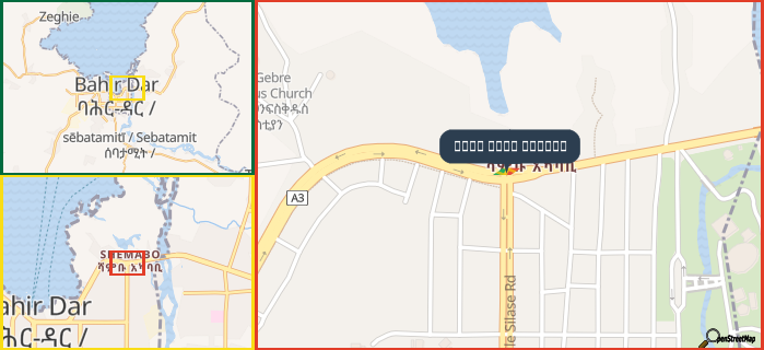 Map showing the address of طريق هيلا سيلاسي in three different zoom levels.