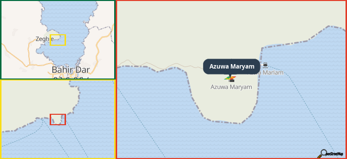 Map showing the address of Azuwa Maryam in three different zoom levels.