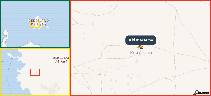 Map showing the address of Kidst Arsema in three different zoom levels.