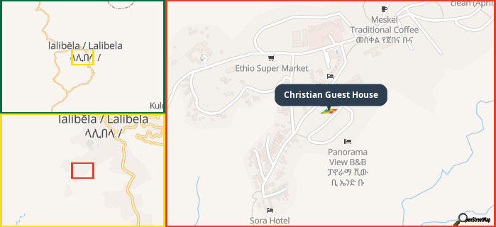 Map showing the address of Christian Guest House in three different zoom levels.