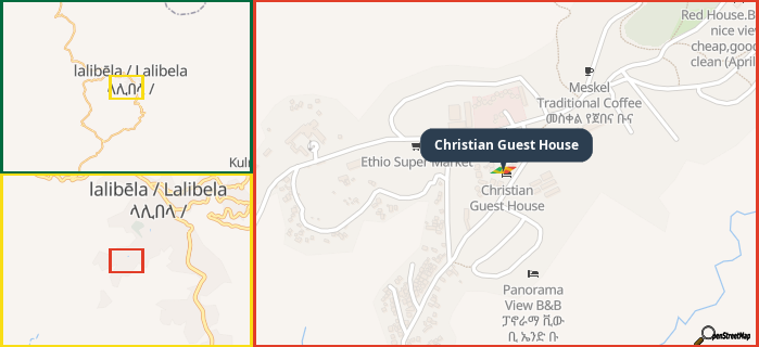 Map showing the address of Christian Guest House in three different zoom levels.