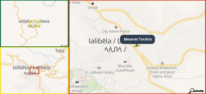Map showing the address of Meseret Torshin in three different zoom levels.