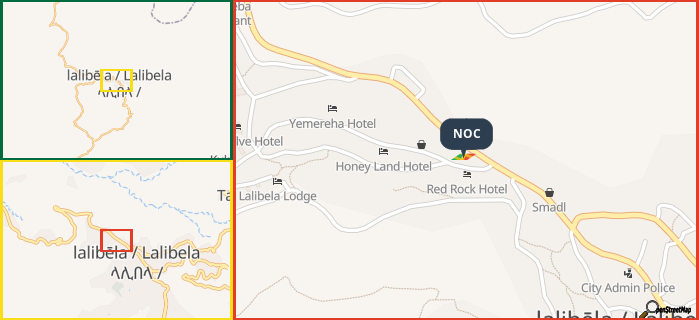 Map showing the address of NOC in three different zoom levels.