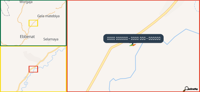 Map showing the address of طريق إبينات - أمدا ورك - سيكوتا in three different zoom levels.