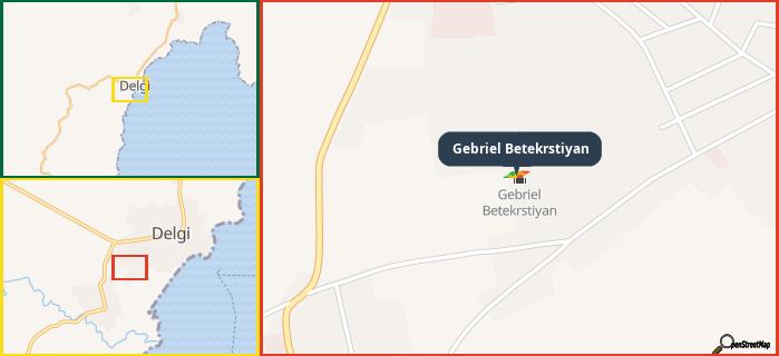 Map showing the address of Gebriel Betekrstiyan in three different zoom levels.