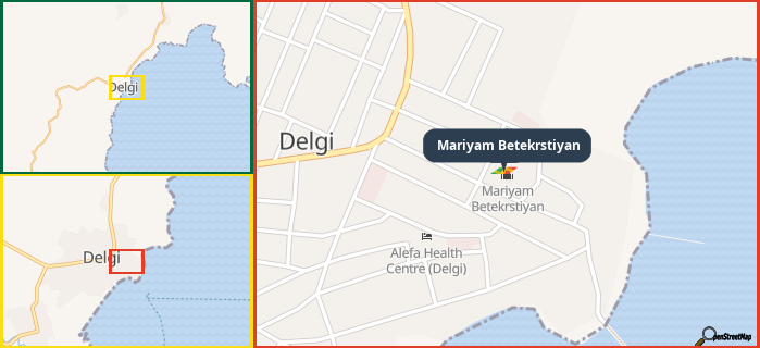 Map showing the address of Mariyam Betekrstiyan in three different zoom levels.