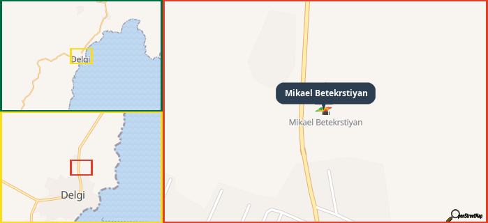 Map showing the address of Mikael Betekrstiyan in three different zoom levels.
