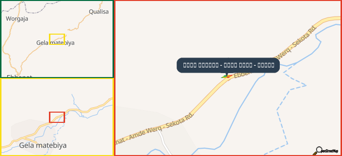Map showing the address of طريق إبينات - أمدي ويرك - سكوطة in three different zoom levels.