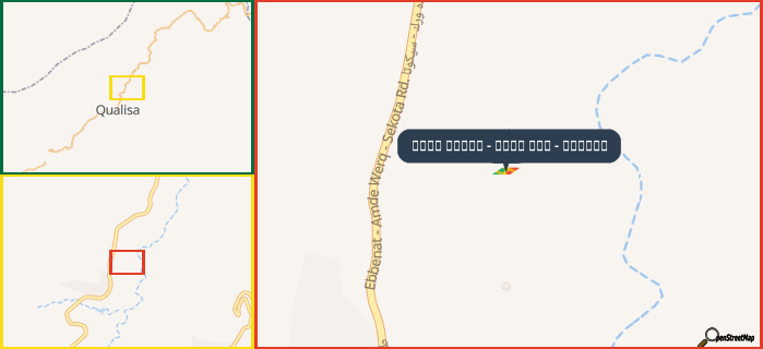 Map showing the address of طريق إبنات - أمده ورك - سيكوتا in three different zoom levels.