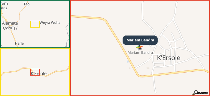 Map showing the address of Mariam Bandra in three different zoom levels.
